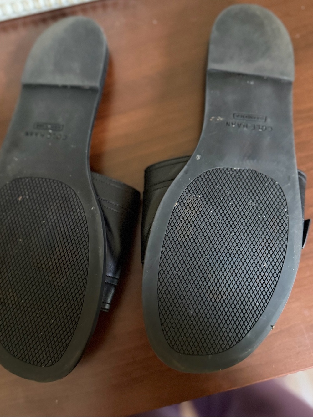 Cole Haan Black Leather Slide Sandals with Gold Accent - Picture 3 of 4